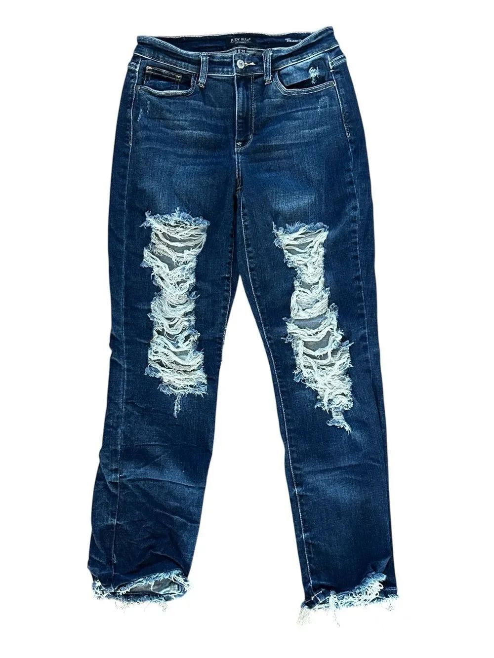 Judy Blue Dark Blue Distressed Straight Fit Jeans